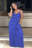 Red Sexy Fashion Spaghetti Strap Sleeveless Slip Step Skirt Ankle-Length Striped Solid Casual