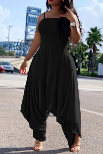 Black Fashion Sexy Patchwork Solid Sleeveless Slip Jumpsuits