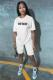 White Fashion adult Active Letter Print Two Piece Suits Patchwork Straight Short Sleeve Two-Pie