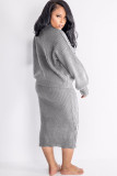 Grey Sexy Solid Two Piece Suits pencil Long Sleeve