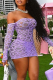 Purple Sexy Solid Lace Off the Shoulder Pencil Skirt Dresses