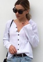 White Novelty Casual V-Neck Regular Full Solid Regular Blouses & Shirts