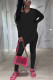 Black Fashion Casual Adult Solid Patchwork O Neck Long Sleeve Regular Sleeve Regular Two Pieces