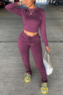 fuchsia Fashion Solid pencil Long Sleeve Two Pieces