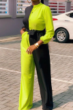 Green Solid Patchwork Mandarin Collar Harlan Jumpsuits