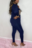 Blue Fashion Casual Patchwork Print Patchwork O Neck Long Sleeve Two Pieces