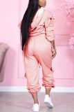 Pink Sexy Solid Patchwork Zipper Collar Long Sleeve Two Pieces