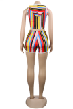 Colour Sexy Striped Patchwork Hooded Collar Sleeveless Two Pieces