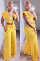 Yellow Milk Silk Street Dot Loose Short Sleeve Two-piece Pants Set