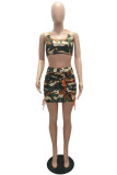 Camouflage Fashion Active adult Patchwork Print Camouflage Bandage Two Piece Suits Hip skirt Sleeveless Two Pieces