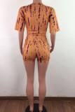 Red Fashion Casual adult Ma'am Print Two Piece Suits pencil Short Sleeve Two Pieces