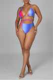 Yellow Fashion Sexy Print Backless Strap Design Halter Sleeveless Three-piece Set