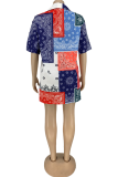 Multi-color Casual Print Patchwork Turndown Collar Shirt Dress Dresses
