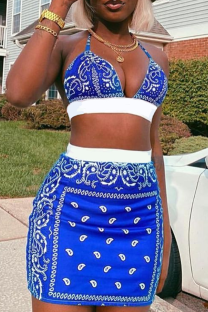 Blue Sexy Street Print Patchwork Swimwears