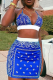Blue Sexy Street Print Patchwork Swimwears