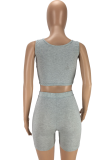 Blue Casual Solid Patchwork U Neck Sleeveless Two Pieces
