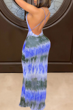 Pink Sexy Print Patchwork Spaghetti Strap Trumpet Mermaid Dresses