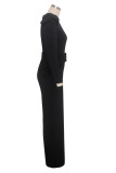 Silver Sexy Solid Patch With Belt V Neck Regular Jumpsuits