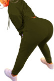 Army Green Fashion Casual Adult Letter Print Letter Hooded Collar Long Sleeve Regular Sleeve Regular Two Pieces