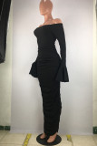 Red Fashion Sexy adult Patchwork Solid backless Draped Two Piece Suits pencil Half Sleeve Two Pieces