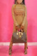 Khaki Sexy Casual Blends Solid Draw String Slit Fold Half A Turtleneck Long Sleeve Regular Sleeve Short Two Pieces