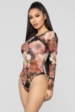Multi-color Sexy Fashion perspective Print Patchwork Long Sleeve O Neck Playsuits