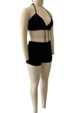 White Sportswear Solid Patchwork Frenulum Halter Sleeveless Two Pieces
