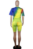 Orange Fashion Casual adult Ma'am Patchwork Print Character Tie Dye Two Piece Suits Straight Short Sleeve Two Pieces