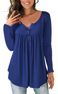 Royal blue Regular O-Neck Full Button Solid Regular Tees & T-shirts