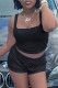 Black Casual Sportswear Solid Basic U Neck Sleeveless Two Pieces