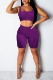 Blue Casual Sportswear Solid Vests U Neck Sleeveless Two Pieces