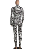 Black Sexy Two Piece Suits Patchwork Striped pencil Long Sleeve