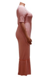 Pink Fashion Sexy adult O Neck Patchwork Solid Stitching Plus Size