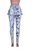Blue Elastic Fly Sleeveless Mid Print Draped Skinny Pants Pants