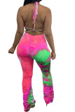 Orange Fashion Casual Print backless Tie Dye Two Piece Suits Loose Sleeveless Two Pieces