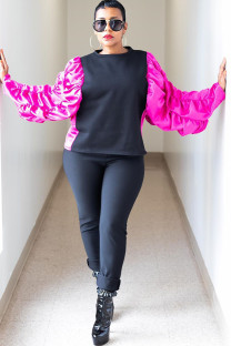 rose red O Neck Patchwork Pure Long Sleeve Sweats & Hoodies