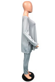 Grey Sportswear Striped O Neck Plus Size 