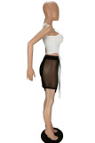 Blue Sexy Solid Patchwork See-through U Neck Sleeveless Two Pieces