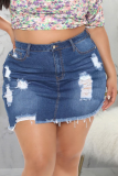 Baby Blue Casual Patchwork Ripped Irregular Dress Plus Size 