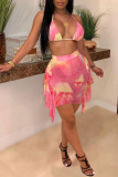 Pink Sexy Print Patchwork Swimwears