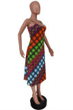 Colour Fashion Sexy Plaid Print Backless Spaghetti Strap Sleeveless Dress