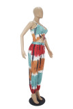 Blue Purple Sexy Casual Print Tie Dye Backless V Neck Sleeveless Two Pieces