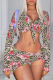 Leopard Print Sexy Print Hollowed Out Mesh V Neck Three Pieces
