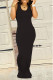 Black Elegant Solid Patchwork U Neck Pencil Skirt Dresses
