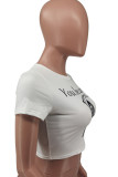 White Fashion Casual Print Basic O Neck T-Shirts