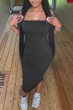 Blue Sexy Solid High Opening Strapless Pencil Skirt Dresses