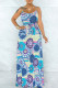 Colour Elegant Print Bandage Patchwork Spaghetti Strap Sling Dress Dresses