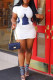 White Fashion Sexy adult White Cap Sleeve Short Sleeves O neck Step Skirt Mini Print Patchwork bandage Colouring asymmetrical Dresses