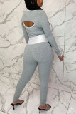 Pink Casual Striped Embroidered Patchwork O Neck Long Sleeve Two Pieces