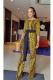 Yellow Casual Fashion bandage Print Asymmetrical Long Sleeve Peter Pan Collar Jumpsuits